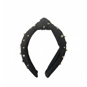 Black Top Knot Headband with Football, Gold & Rhinestone Embellishments